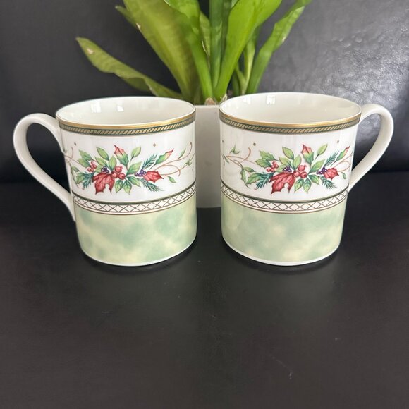 Fitz & Floyd Winter Holiday Porcelain Pair of Coffee/Tea/Cocoa Cup/Mugs 1999 - Picture 1 of 8